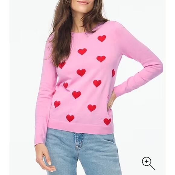 NWT J. Crew Red heart Teddie sweater Pink Raspberry Womens Size XL Valentines - Picture 1 of 7